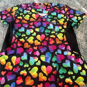 Cherokee Multicolor Heart Print Scrub Top